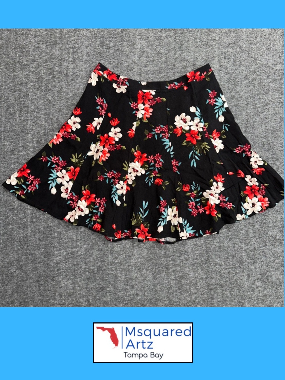 Hollister California Floral Skater Skirt Women’s Small Black Red White Viscose